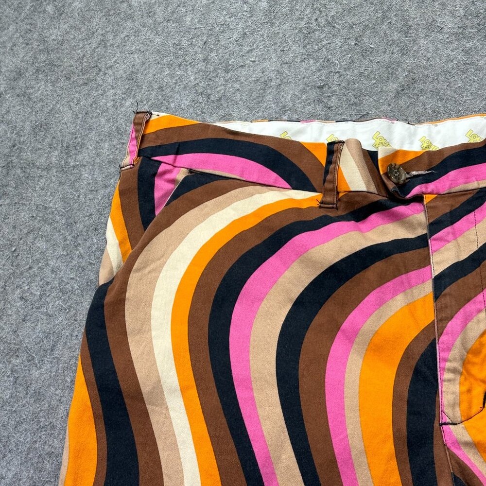 Loudmouth Golf Shorts Men 38 Brown Pink Orange Retro 70's Squiggle Stripes - Picture 2 of 13